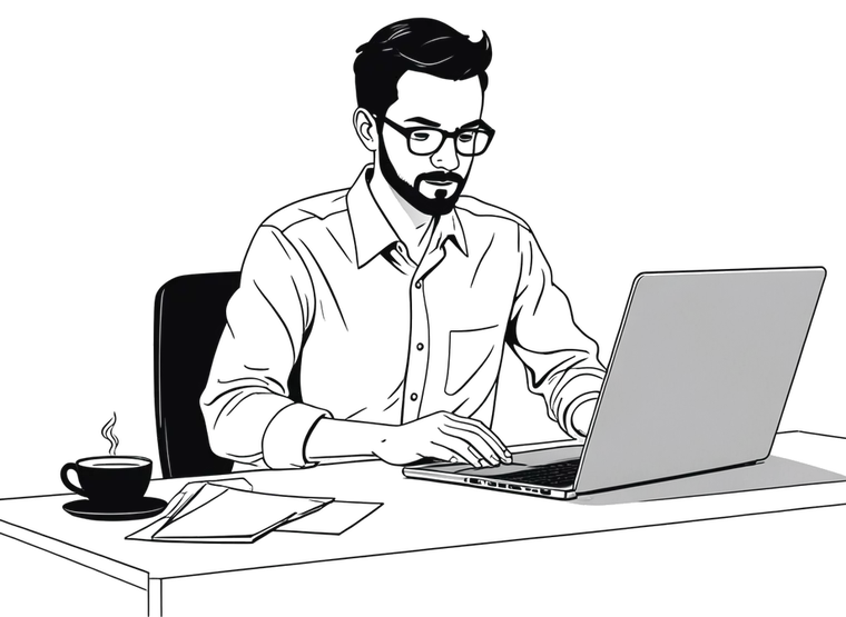 Line drawing of a professional writing a work email